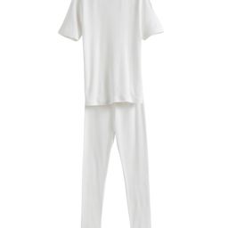 Charm n Cherish Half Sleeves Solid Thermal Vest & Pant Set - White-image-70