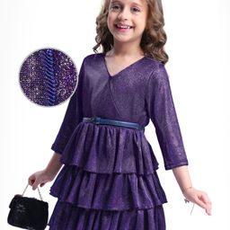 Hola Bonita Knit Full Sleeve Front Overlapping Shimmer Party Dress - Blue-picture-21