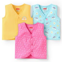 Babyhug 100% Cotton Knit Sleeveless Polka Dot & Heart Printed Jhablas Pack of 3 - Pink Light Blue & Yellow-image-46
