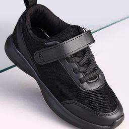 Pine Kids Velcro Closure Solid Color School Shoes - Black-image-92