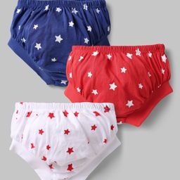 Doodle Poodle 100% Cotton Knit Star Printed Briefs Pack of 3 - Red Navy Blue & White-image-51