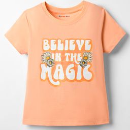 Kookie Kids Single Jersey Knit Half Sleeves T-Shirt With Text Print - Peach-picture-21
