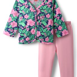 Babyhug Single Jersey Knit Full Sleeves Top & Leggings Set with Floral Print - Pink & Light Blue-image-66