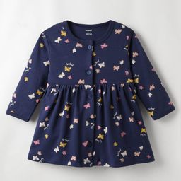 CUCUMBER Interlock Knit Full Sleeves Butterfly Print Frock - Navy Blue-image-66
