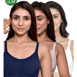 Inner Sense Organic Cotton Knit Pack of 3 Solid Antimicrobial Maternity Bras With Nursing Access - Multi Colour-picture-1
