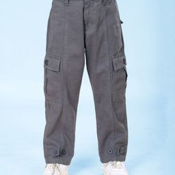 Kiddopanti Cotton Woven Front Cut & Sew Detailed Solid Cargo Pant With Bottom Tab - Grey-picture-1