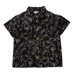 Snowflakes Cotton Woven Half Sleeves Stickman Printed Shirt - Black-picture-45