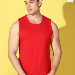 WOOSTRO Pack Of 2 Printed Combed Cotton Gym Vests VWS26(PLAIN RED)(RUN WHITE)-12