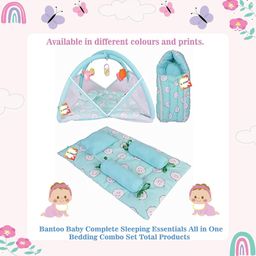Kwitchy New Born Baby Bedding Set Combo of Mattress with Net Sleeping Bag & 4 Pcs Gaddi Set - Green image 2