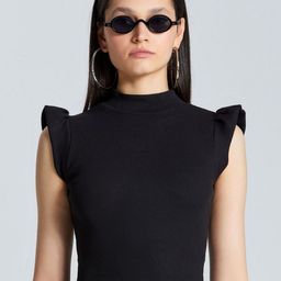ZOMODA Choker Neck Flutter Sleeve Cotton Top-image-45