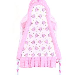 fab n funky Elephant Printed Folding Cradle with Mosquito Net & Wheels - Pink image 4