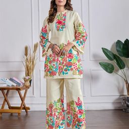 Tilton Women Floral Printed Mandarin Collar Cotton Top & Trousers Co-Ords-image-18
