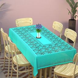 Kuber Industries Turquoise Blue Floral Printed Rectangle Cotton 6-Seater Table Cover-27