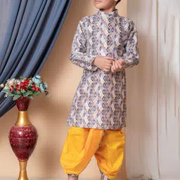 NFC CREATION Boys Embroidered Regular Sequinned Dupion Silk Kurta with Dhoti Pants-5