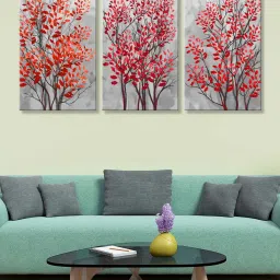 999Store Red & Grey Textured Flower Art 3 Frame Canvas Paintings image 1