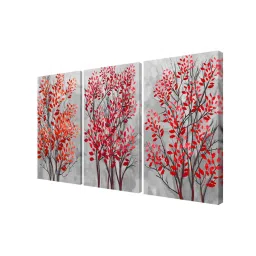 999Store Red & Grey Textured Flower Art 3 Frame Canvas Paintings image 3