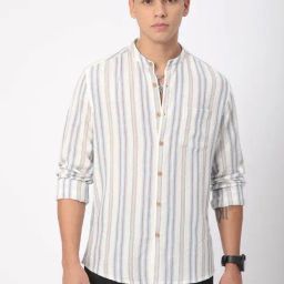 VASTRADO Core Fashion White Regular Fit Stripes Shirt-image-91