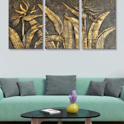 999Store Grey & Gold Trees Art 3 Frame Canvas Paintings image 1