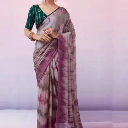 Satrani Purple Tie & Dye Saree With Unstitched Blouse-image-86