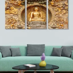 999Store Brown Buddha 3D Mural Art 3 Frame Canvas Paintings image 1