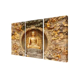 999Store Brown Buddha 3D Mural Art 3 Frame Canvas Paintings image 3
