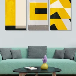 999Store Yellow & Beige Abstract Art 3 Frame Canvas Paintings image 1