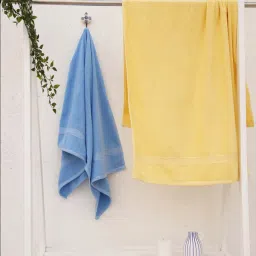 Ariana Blue & Mustard Yellow Cotton 400 GSM Etereo Large Couple Bath Towel - Set of 2 image 1
