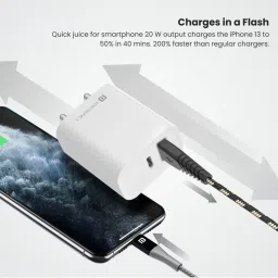 Portronics Adapto 45 20W Mobile Charger Adapter with Dual Port (USB A + PD Type C) - White image 4