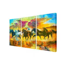 999Store Multicolor Running Horses Art 3 Frame Canvas Paintings image 3
