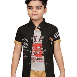 BAESD Boys Classic Regular Fit Band Collar Typography Printed Cotton Casual Shirt-image-97