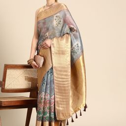 Silk Land Kalamkari Printed Zari Muga Saree-picture-24