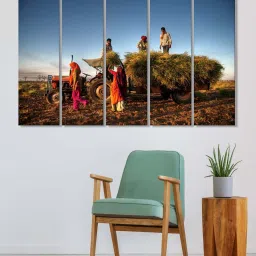999Store Multicolor Indian Farming Fields Art 5 Frame MDF Paintings image 1