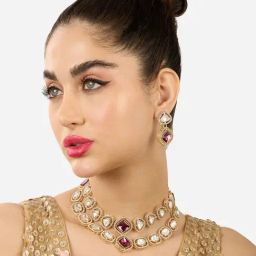 Zaveri Pearls Purple Austrian Diamonds Layered Choker Necklace Earring Set-ZPFK17352-image-31