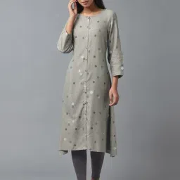 W Grey Polka Dots A Line Kurta-picture-7