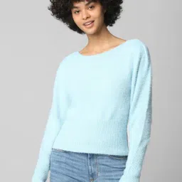 Only Aqua Blue Regular Fit Pullover-image-30