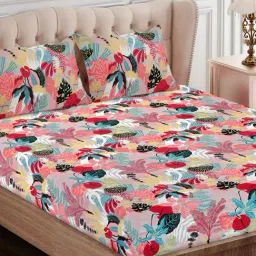 SEJ by Nisha Gupta Floral Pink 144 TC Cotton Double Bed Sheet with 2 Pillow Covers-image-96