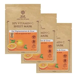 Khadi Essentials 10% Vitamin C Serum Sheet Mask with 1% HA for Pigmentation & Glow - Pack of 3-15