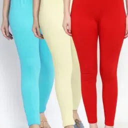 Gracit Red & Cream Mid Rise Leggings - Pack Of 3-image-94