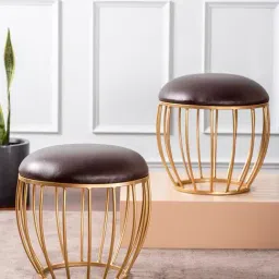 Nestroots Brown Leather Cage Puffy Pouffes Foot Stool Ottoman-image-31