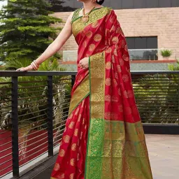 Blissta Red & Green Silk Woven Saree With Unstitched Blouse-picture-27