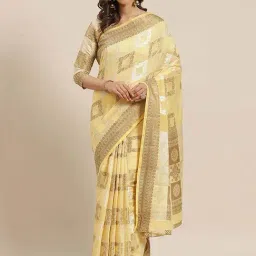 Blissta Yellow Linen Woven Saree With Unstitched Blouse-picture-41