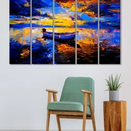 999Store Blue Abstract Boat Art 5 Frame MDF Paintings image 1