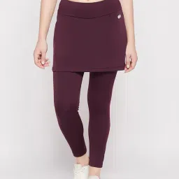 Clovia Purple Regular Fit High Rise Tights With Attached Skirt-image-42