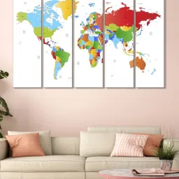 999Store Multicolor World Map Art 5 Frame MDF Paintings image 1