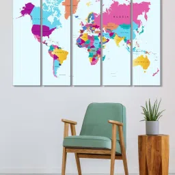 999Store Multicolor World Map Art 5 Frame MDF Paintings image 1