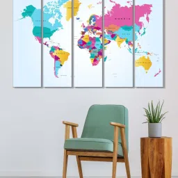999Store Multicolor World Map Art 5 Frame MDF Paintings image 1