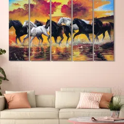 999Store Multicolor Running Horses Art 5 Frame MDF Paintings image 1