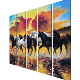 999Store Multicolor Running Horses Art 5 Frame MDF Paintings image 3