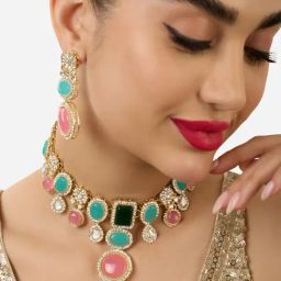 Zaveri Pearls Multicolor Austrian Diamonds Choker Necklace & Earring Set-ZPFK17552-image-40