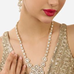 Zaveri Pearls Gold Tone Austrian Diamonds & Stones Necklace & Earring Set-ZPFK17566-16